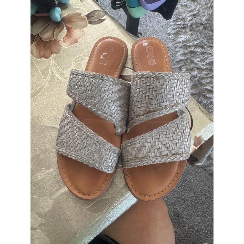 CARLOS SANTANA “HOLLY” SILVER WOVEN SANDALS-9.5
